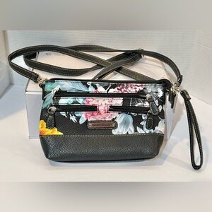 Stone & Co Floral Black Crossbody Purse EUC